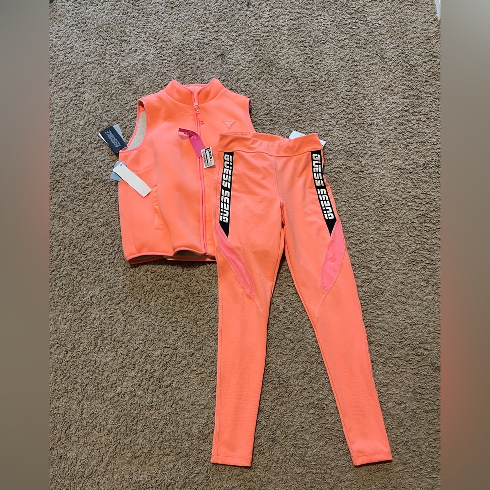 Guess Vibrant Orange Vest and Leggings Set